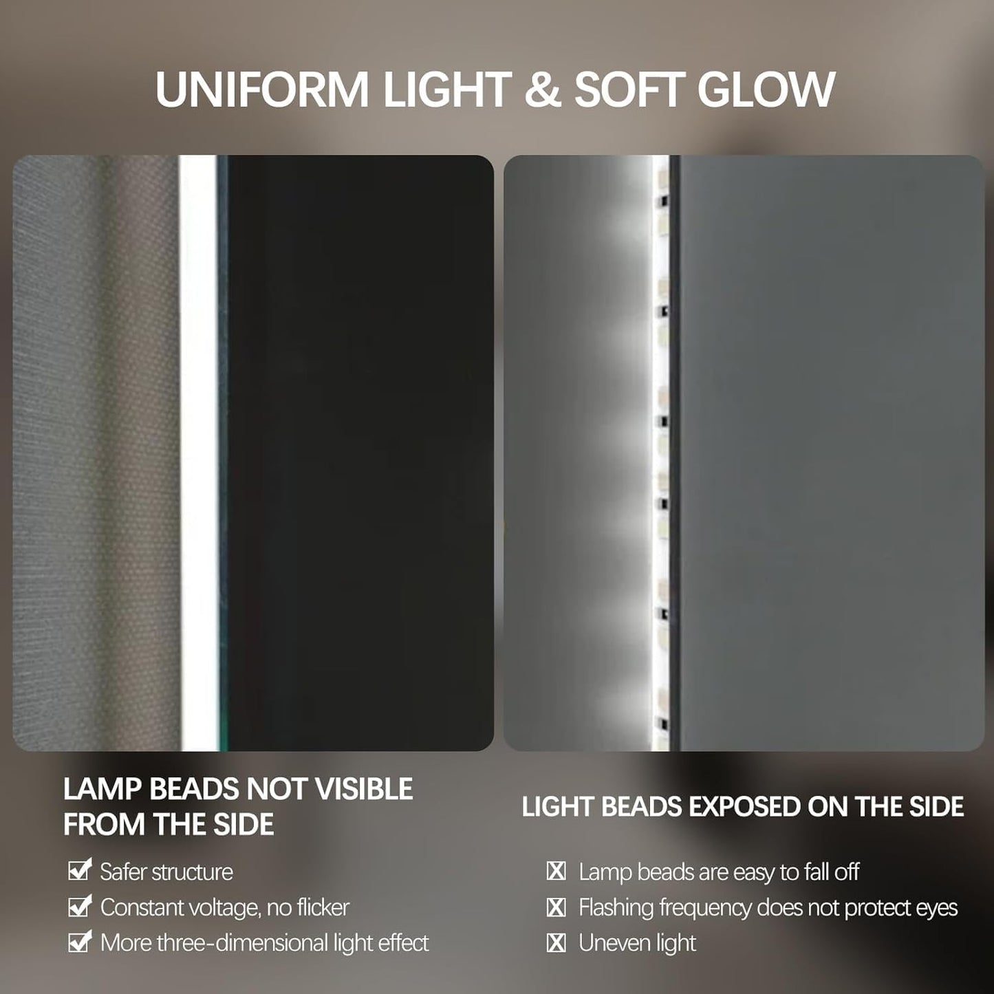 Arched LED Bathroom Mirror, 40"x24" Arch Framless Backlit Mirror with Lights Vanity Mirror for Makeup, Anti-Fog, Dimmable, 3-Color, Memory Function, IP65 Waterproof, UL Listed, Horizontal-Right
