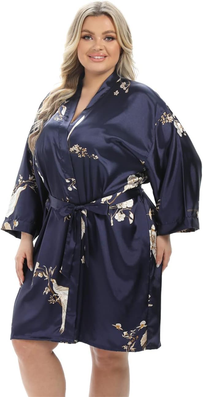 Women's Plus Size Satin Robes Plus Size Silky Kimonos Robes Sleepwear,Short