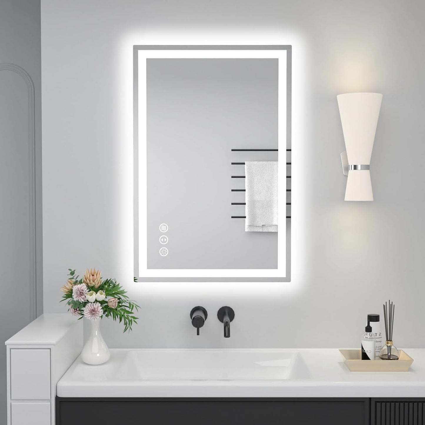 36"x 24" LED Bathroom Mirror with Lights, Anti-Fog, Dimmable, Backlit + Front Lit Smart Mirror, Lighted Bathroom Vanity Mirror for Wall, Shatter-Proof Tempered Glass(Horizontal/Vertical)
