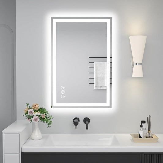 36"x 24" LED Bathroom Mirror with Lights, Anti-Fog, Dimmable, Backlit + Front Lit Smart Mirror, Lighted Bathroom Vanity Mirror for Wall, Shatter-Proof Tempered Glass(Horizontal/Vertical)