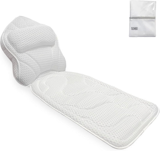 Bath Pillows for Tub Full Body, Large Mesh tub Pillow for Bathtub for Head, Neck and Back Support with Laundry Bag and Hanger for Quick Drying White