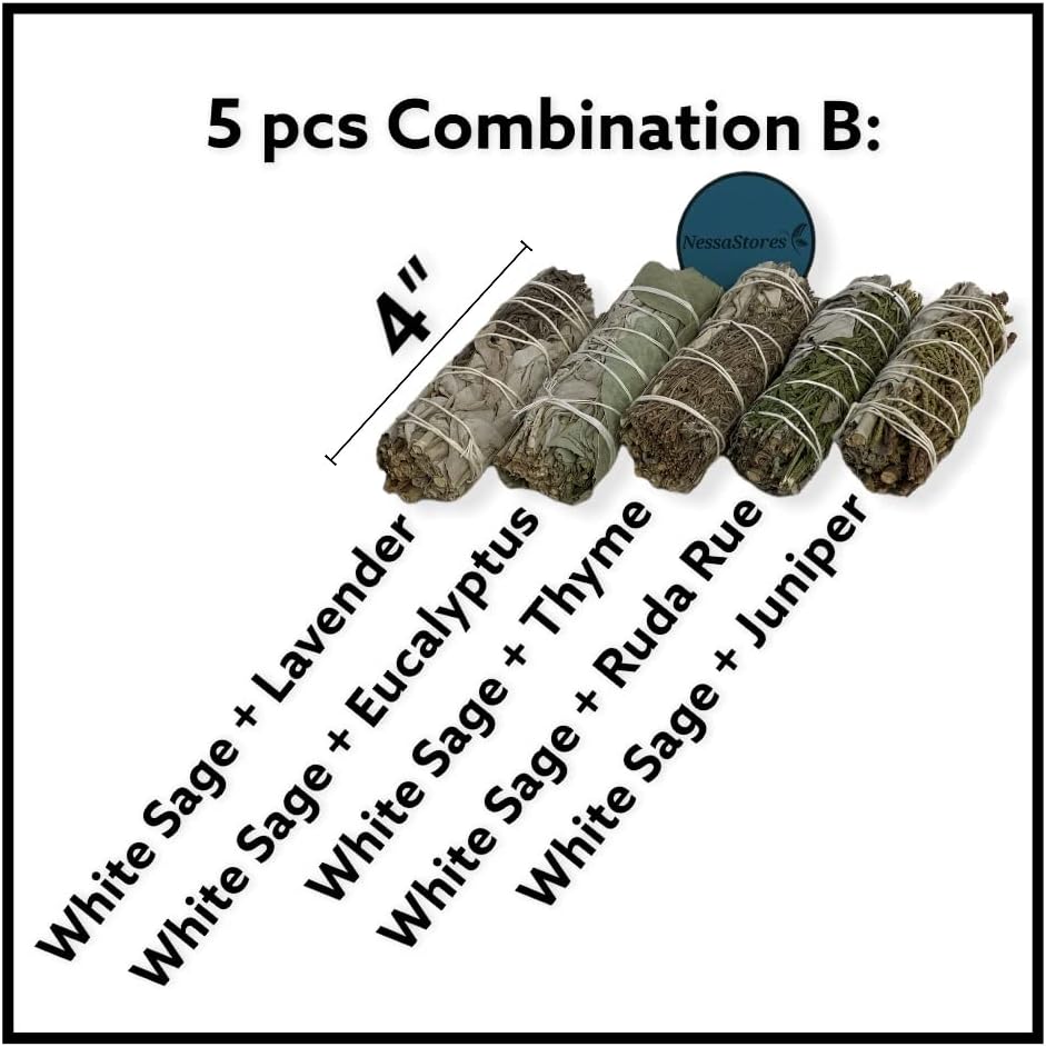 NESSASTORES - White Sage Mixture Smudge Sampler Kit 4" Bundles #JC-230 (10 Kits, 5 pcs Combination B)