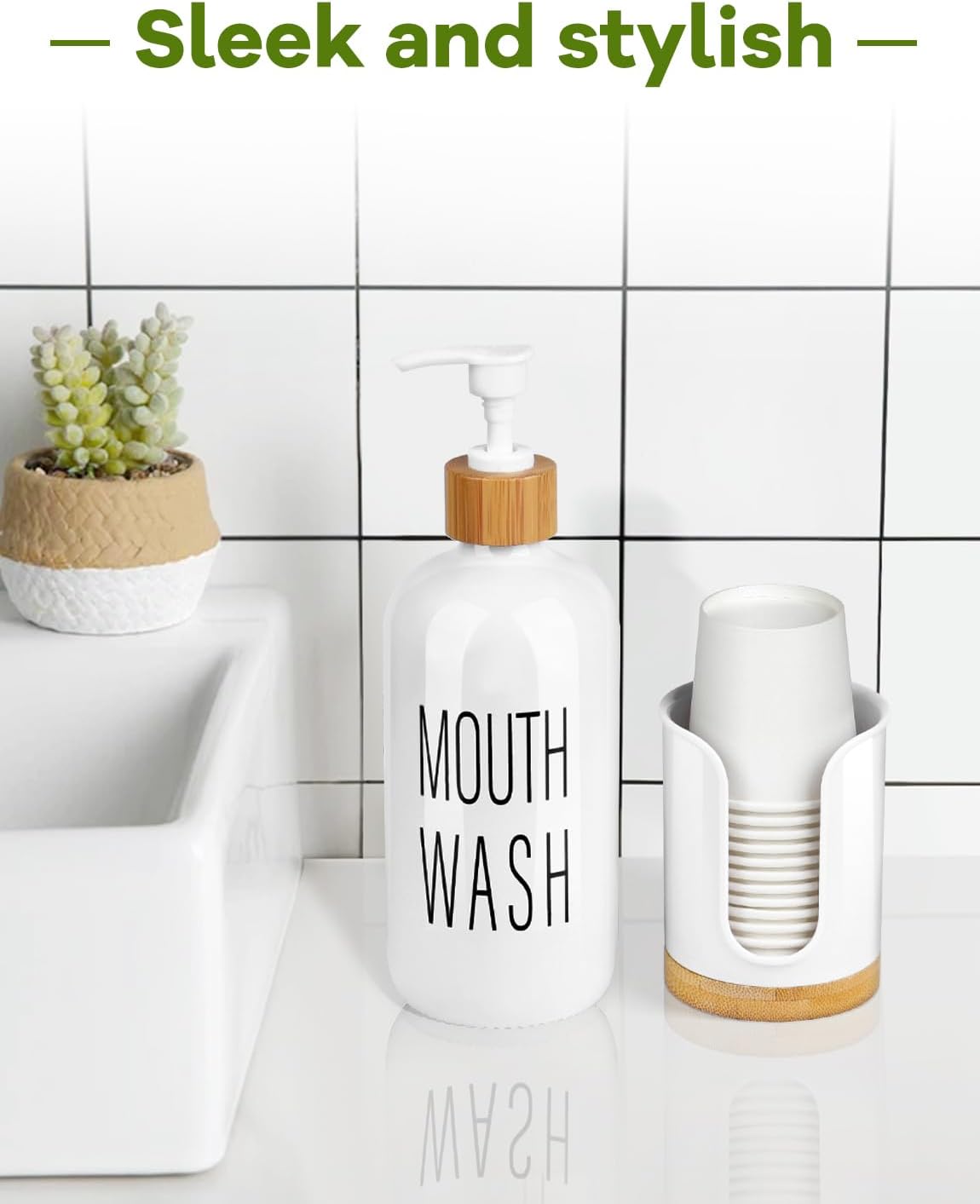 Bathroom Cup Holder - Small Cup Dispenser for Dixie 3 oz Bathroom Cups, 3 4 Ounce Mouthwash Cup Dispenser - PC/Bamboo, White, Pack of 2