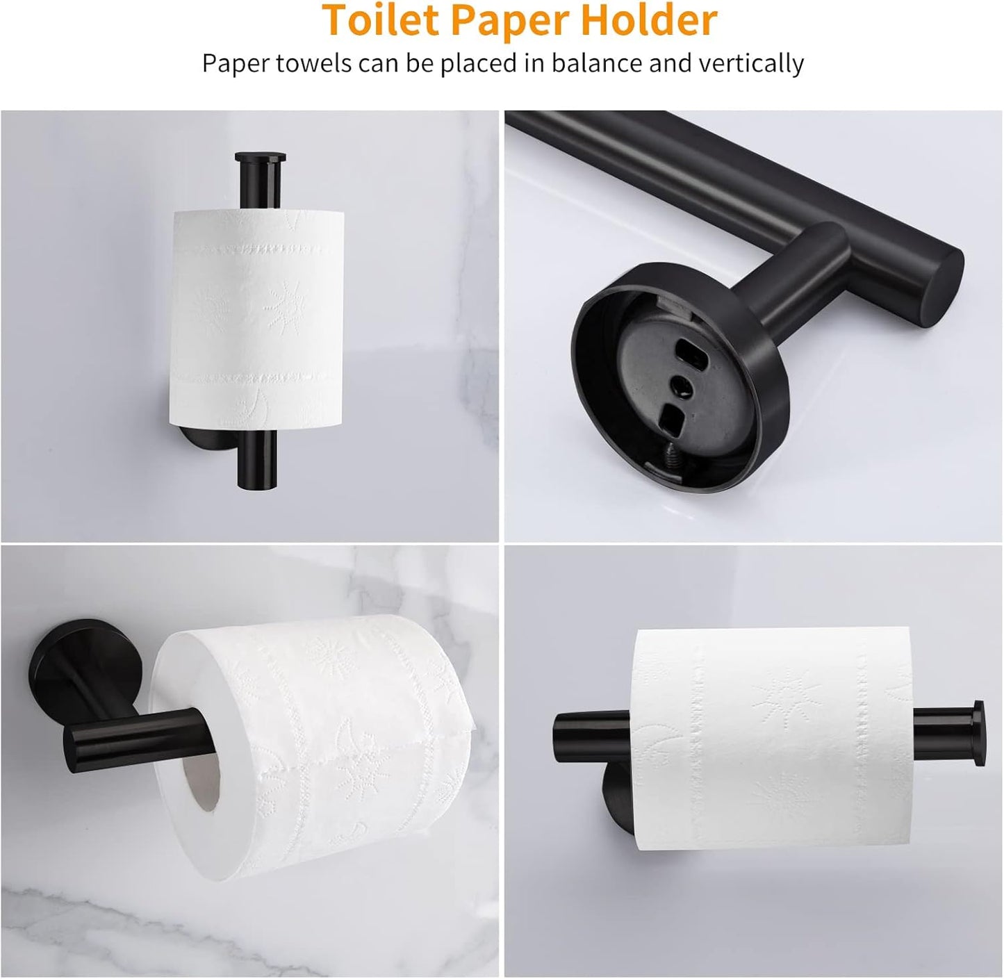 Cilee 10 Piece Matte Black Bathroom Accessories Set, 24inch Black Towel Bar Ring+Toilet Paper Holder+ Robe Towel Hook SUS304 Stainless Steel Bathroon Hardware Set