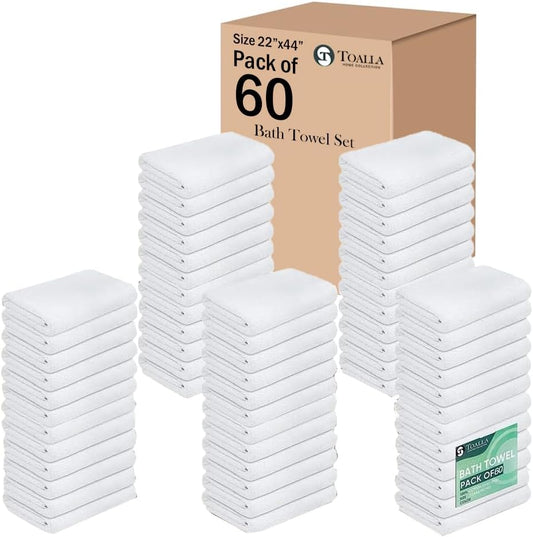 100% Cotton Bath Towel Set Pack of 60|500 GSM|Soft Large Bath Towel|Super Absorbent|Quick Dry|Ideal for Pool Home Gym Spa Hotel|Perfect for Daily Use|Bath Towel Set 24 x 44 Inches|White