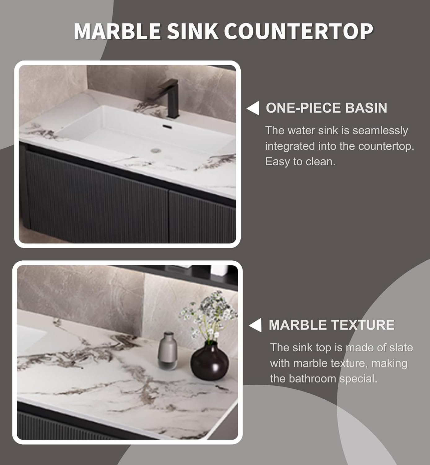 Bathroom Vanity Cabinet, 44" Bathroom Vanity with Sink & Intelligent Defog LED Mirror, Solid Wood Float Vanities, Wall-Mount Bathroom Cabinet with Drawer, Undermount Single Sink, Faucet, Drain(Black)