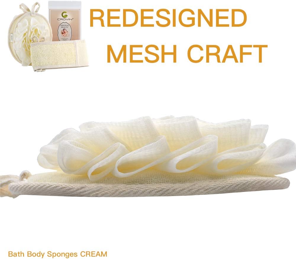 Mesh Pouf Body Sponge Set - Redesign Bath Loofahs Shower Puffs 2 Pack & Exfoliating Natural Loofah Back Scrubber. How to - Great Gift for A Glowing Skin & Healthy Body