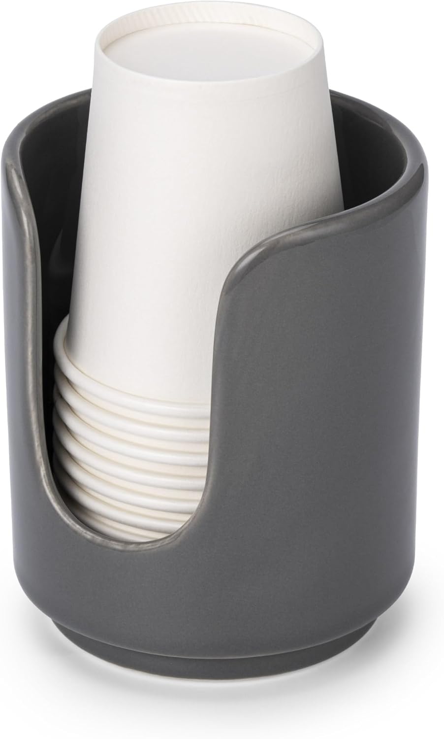 3 oz Original Ceramic Bathroom Cup Dispenser with 5 PLA Paper Cups, Bathroom Essential Accessories for Mouthwash Holder on Bathroom Vanity Countertops (1 Pack, Grey)