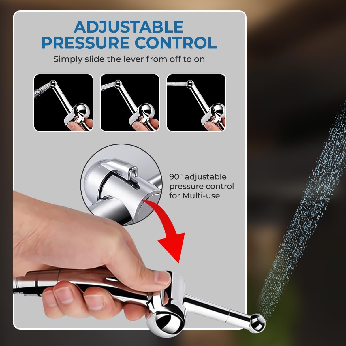 GenieBidet Sparkle Hand Held Bidet Sprayer - Includes Hybrid T Adapter & Stainless Steel Toilet Hose & Precision Knob/w Solid Brass Valve