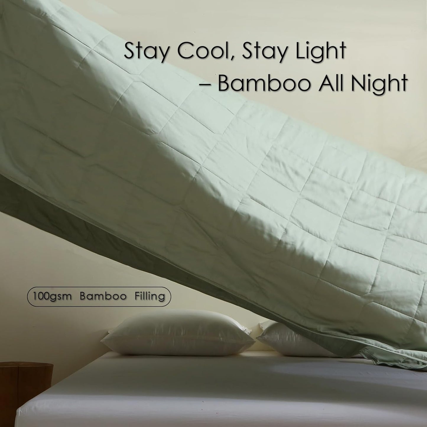 EP Mode Lightweight Quilt Blanket for Summer, Viscose from Bamboo Fabric & Filling, Natural, Breathable & Machine Washable- Sage Green, Queen