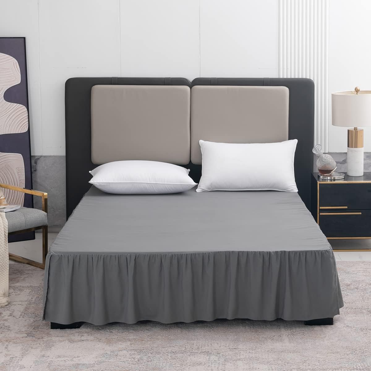 TSUTOMI Bed Skirt King Size Ruffled Bed Skirt with Split Corners, 14 Inch Drop Dust Ruffle Bed Skirts with Platform, Gathered Style, 100% Microfiber, Grey