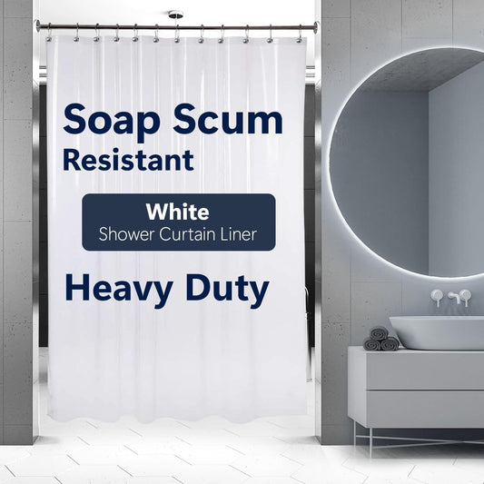 Epica Shower Curtain – Strongest Heavy-Duty Clear Vinyl 72x72 Shower Curtain Liner – Stain & Soap Scum Resistant with Rust-Proof Metal Grommets (White)