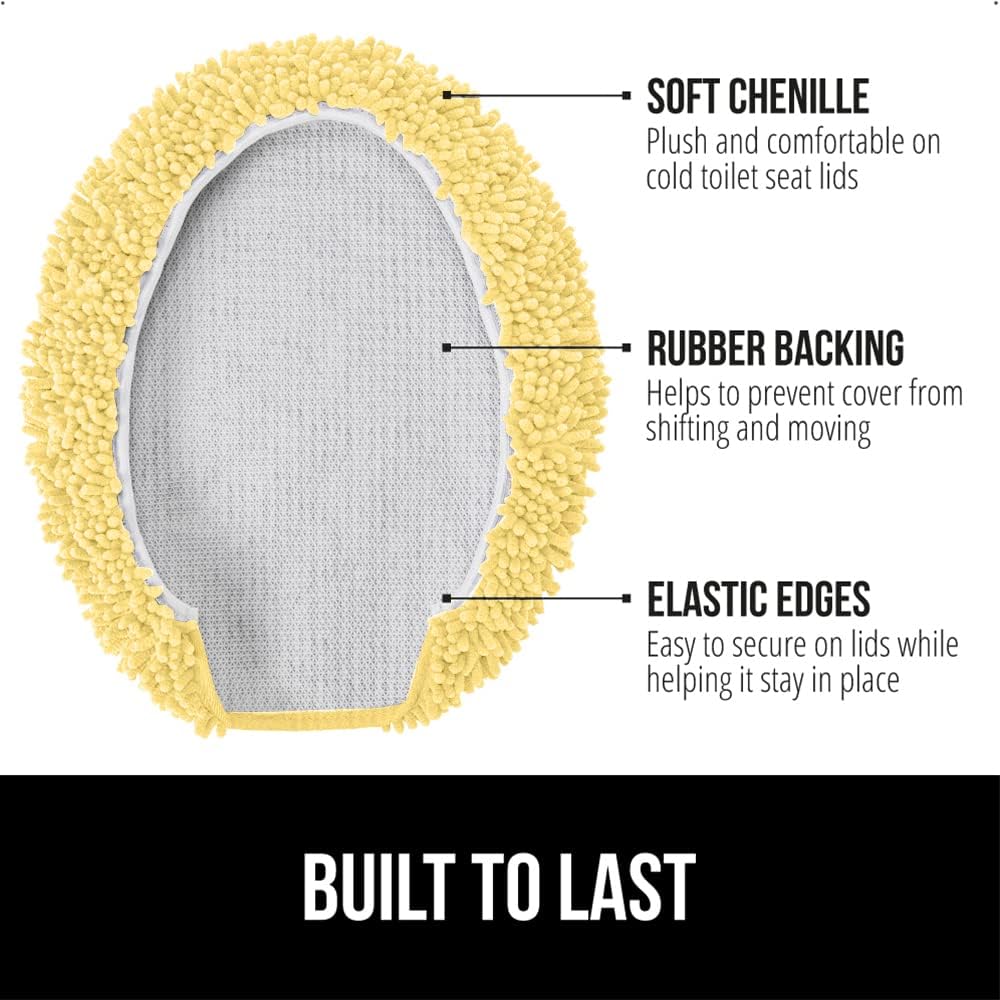 GORILLA GRIP Soft Chenille Bathroom Toilet Lid Cover, Machine Washable Seat Covers, 19.5x18.5, Stays in Place Rubber Backing, Fits Most Round, Elongated and Oblong Lids, Accessories Decor, Yellow