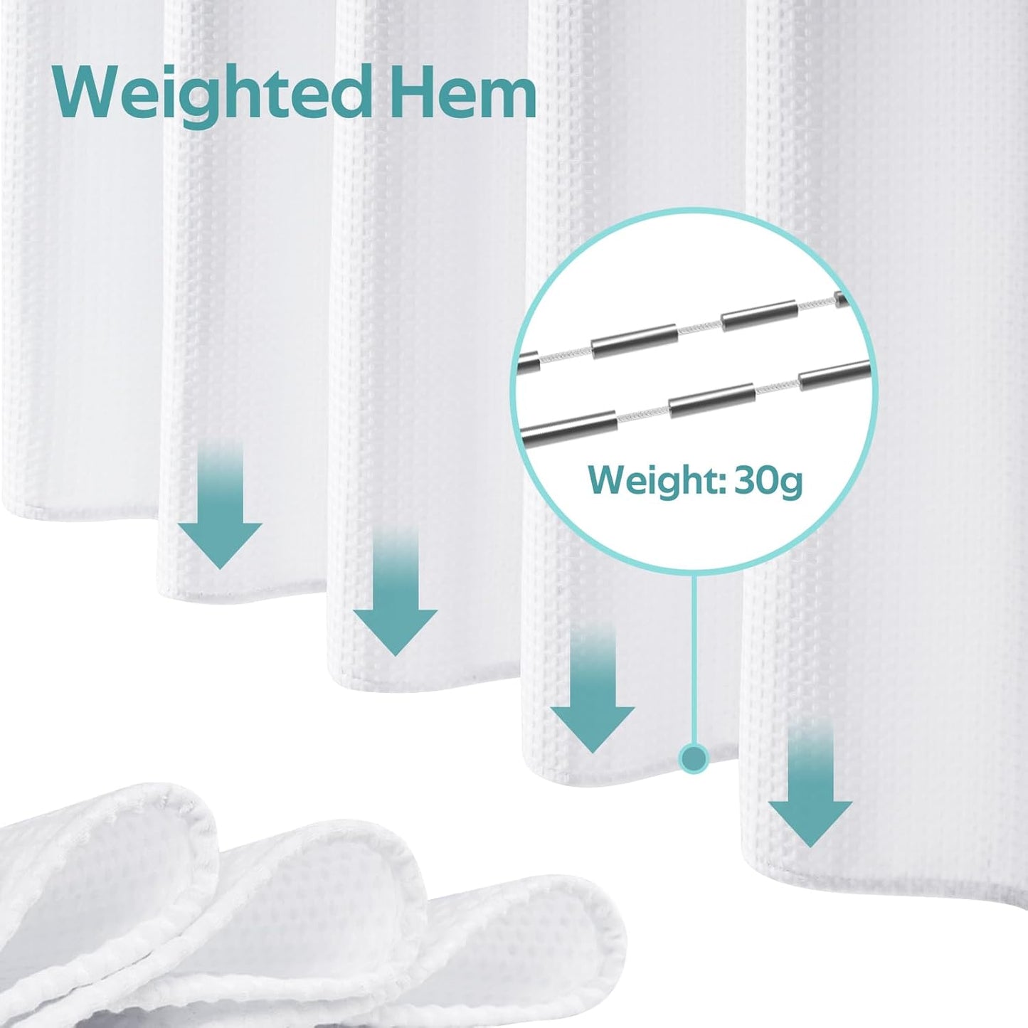 3 in 1 Shower Curtain Set, Waffle Shower Curtain and Liner Set with 12 Double Sided Shower Curtain Hooks, 258GSM Luxury Weighted Cloth Shower Curtains for Bathroom, 72 W x 72 H, White