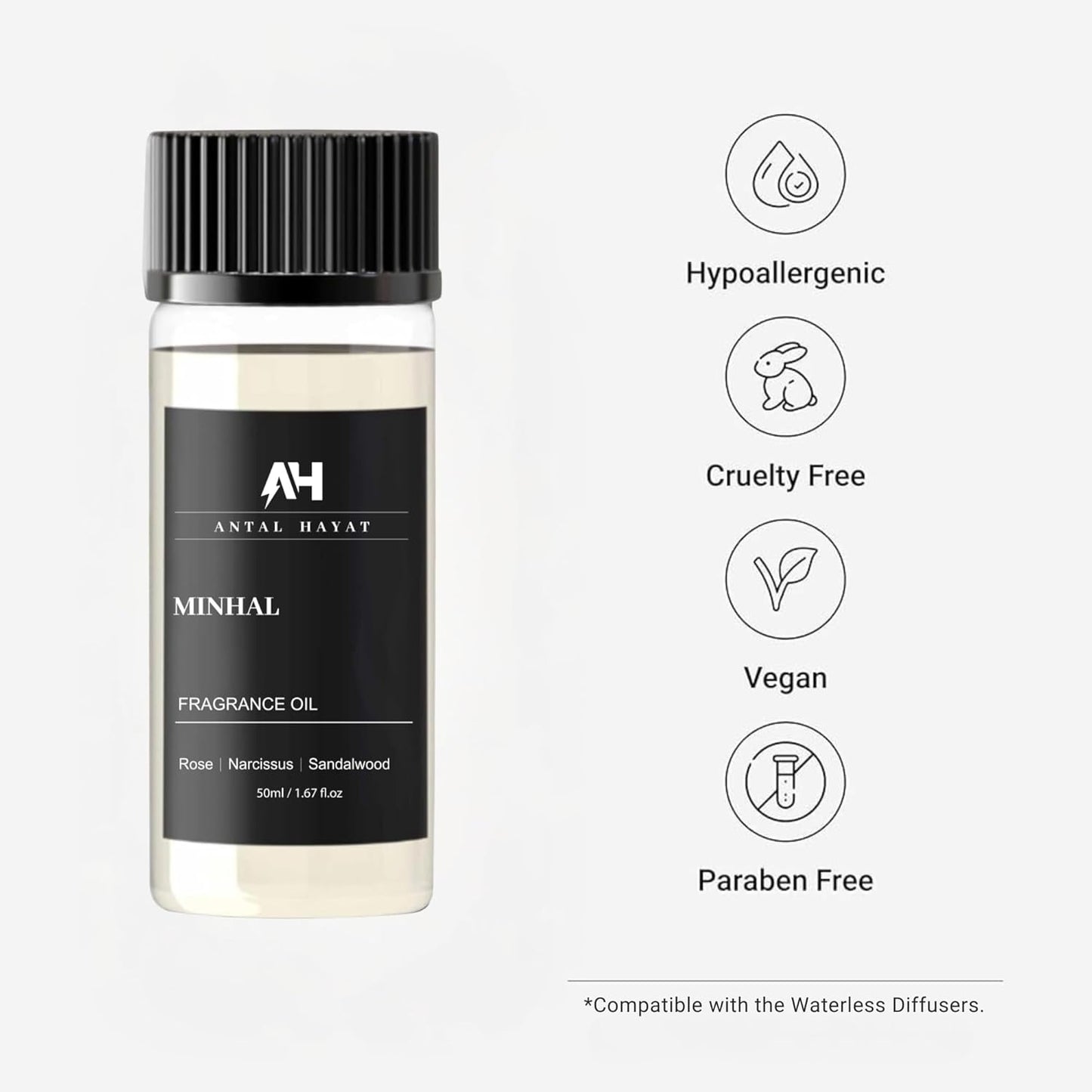 Hotel Scents Diffuser Oil Minhal 50ml - Iris de Nuit Inspired Scent - Luxury Home Fragrance Oil with Rose, Narcissus, Patchouli - Home Luxury Scents Refill for Diffusers - Premium Aroma Oil Refill
