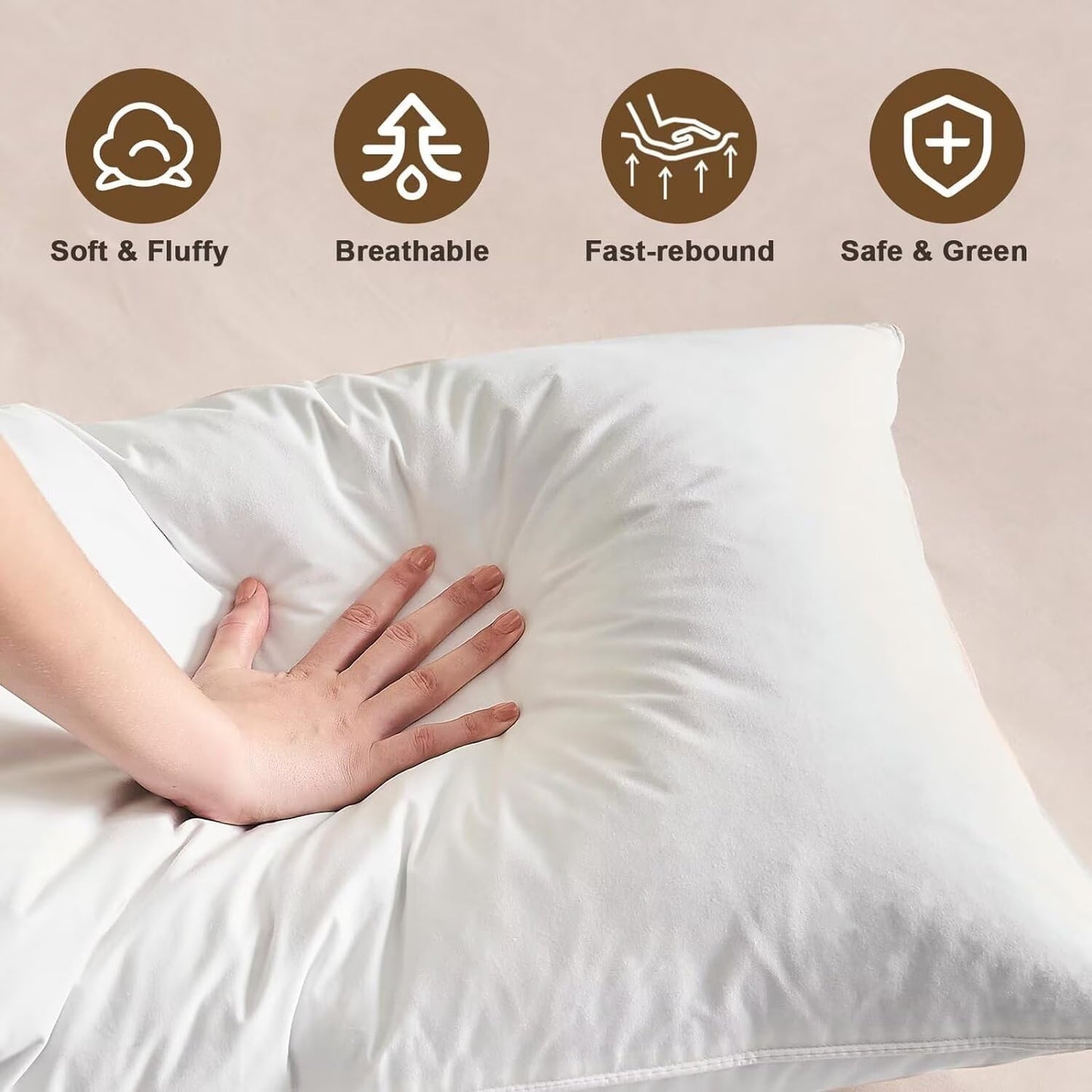 BHZ Goose Down Feather Pillows Queen Size - Hotel Collection Bed Pillows for Sleeping Soft Pillow for Side and Back Sleepers with 100% Cotton Fabric