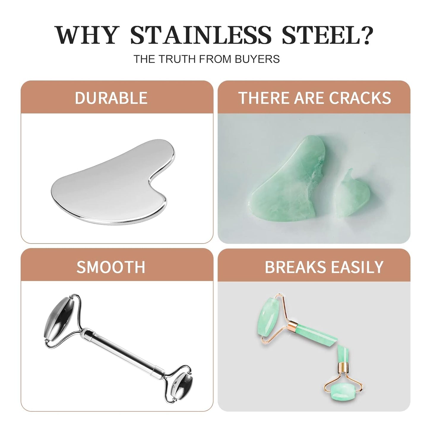 Stainless Steel Facial Roller & Gua Sha - Metallic Gua Sha, Gua Sha Facial Tools 304 Stainless Steel, Face Body Treatment, Reduce Puffiness, Lymphatic Drainage, Facial Tension