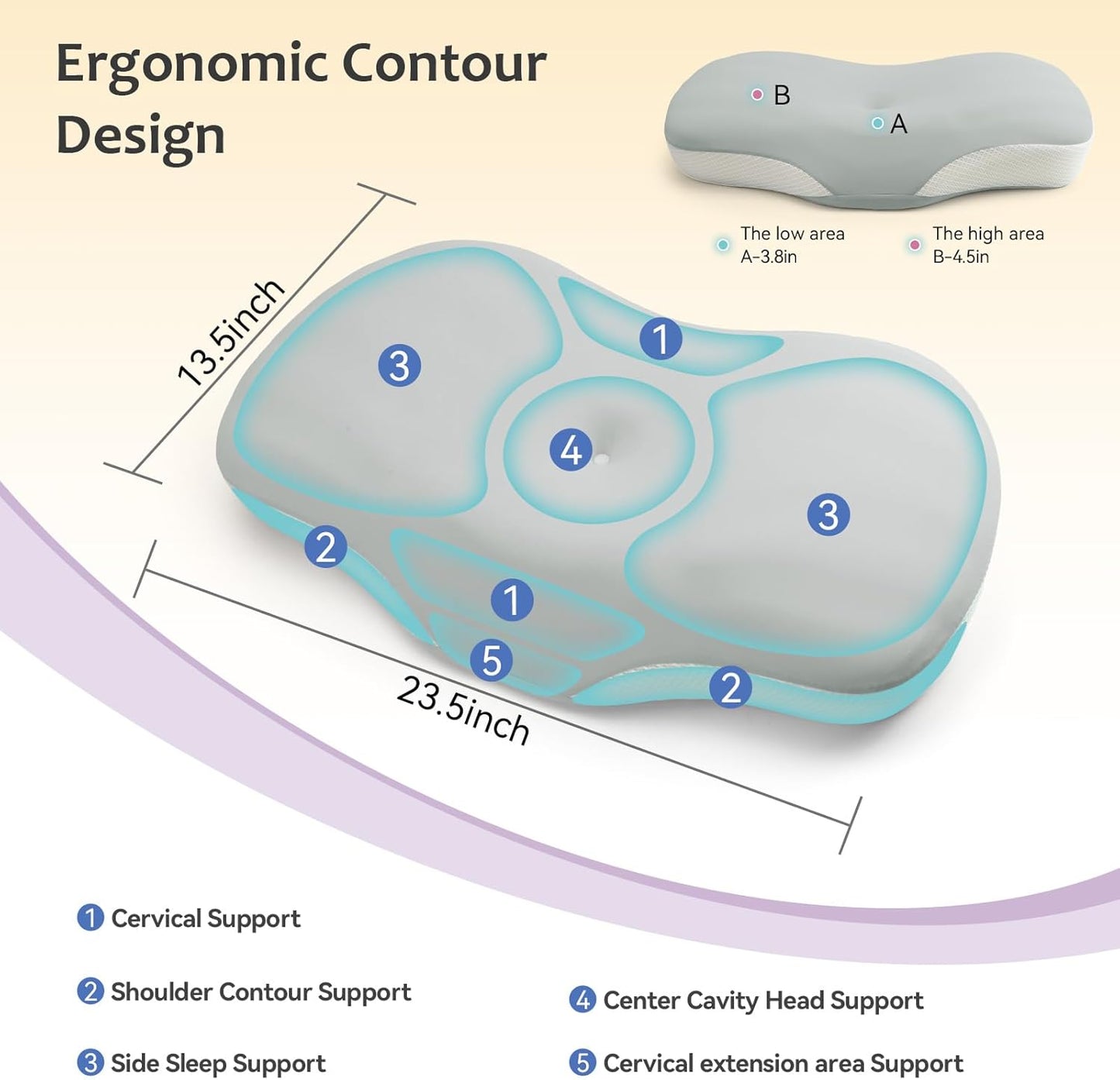 Cervical Neck Pillow for Pain Relief - Cooling Side Sleeper Pillow for Sleeping, Ergonomic Memory Foam Pillows for Neck Support, Contour Orthopedic Bed Pillow for Back Stomach Sleepers (Grey)