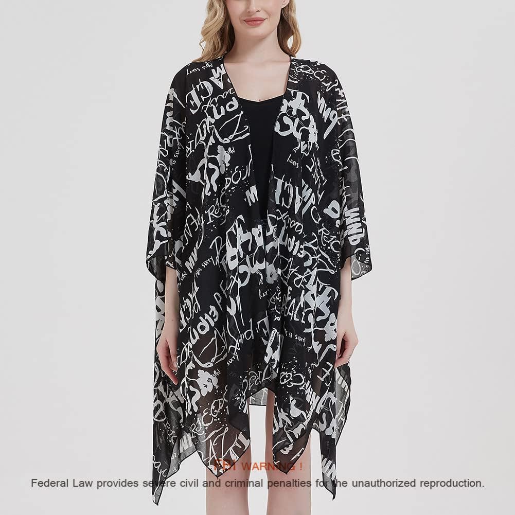 Women's Bohemian Floral Chiffon Beach Cover up Swimsuit Kimono Summer Swimwear Cardigans