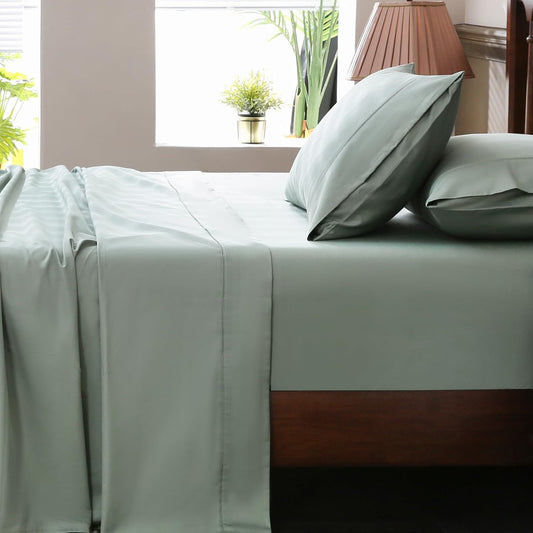 Extra Deep Pocket California King Sheets 18-24 Inch 1000 Thread Count 100% Egyptian Cotton Sateen Weave Soft Breathable 4 Pieces（California King,Sage Green）