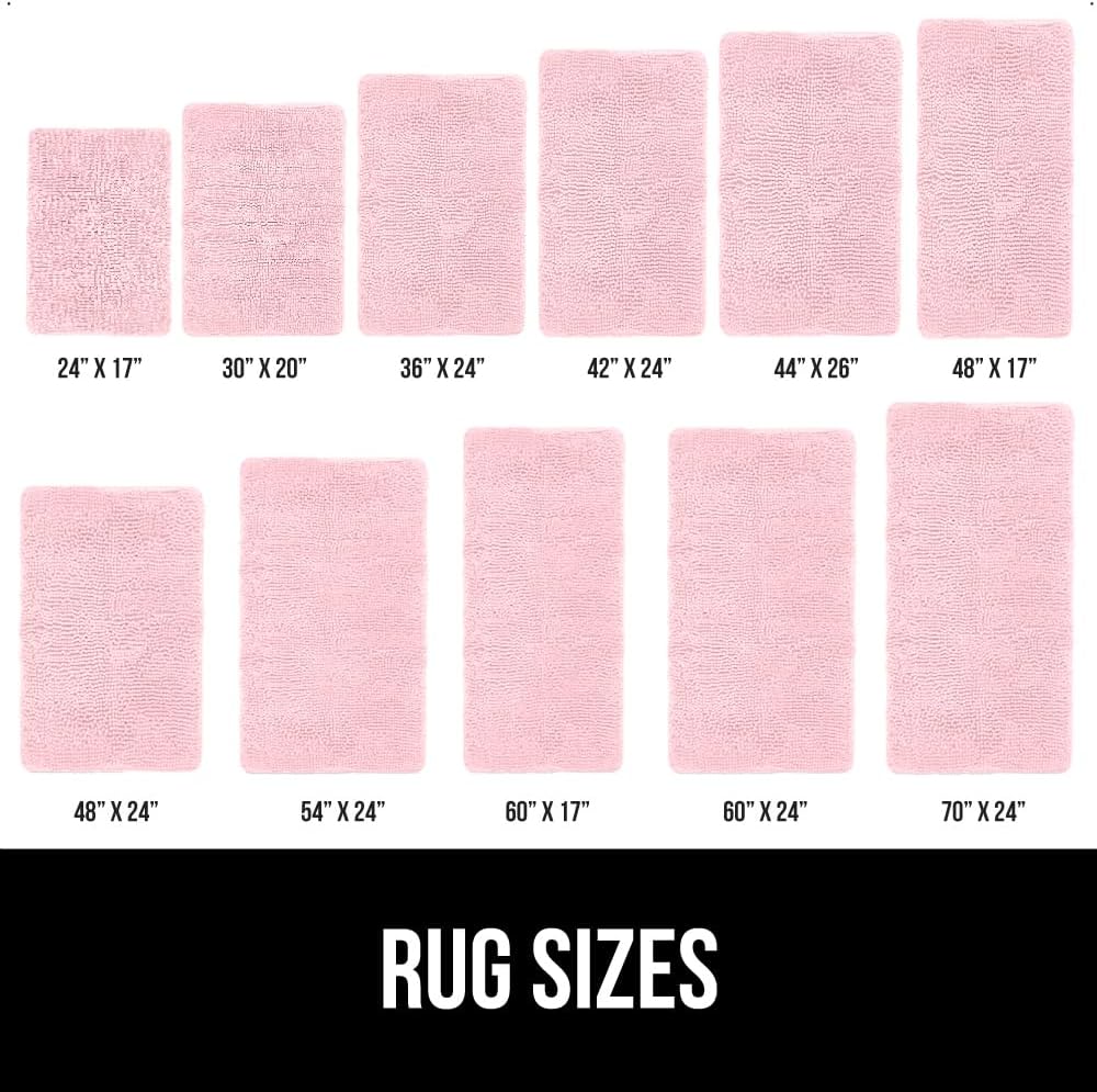 GORILLA GRIP Bath Rug Mat, Soft Absorbent Chenille, Quick Dry Microfiber Mats, Rubber Backing Washable Shower Floor Rugs, Bathmat Runner, US Designed Bathroom Home Decor Accessories 24x17 Light Pink