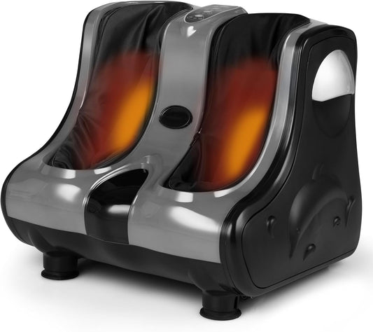 Giantex Foot and Calf Massager with Heat - Shiatsu Foot Massager Machine with Vibration, Deep Kneading, 3-Level Intensity Modes, Electric Foot Massager for Tired Feet, Leg, Calf Pain Relief (Grey)