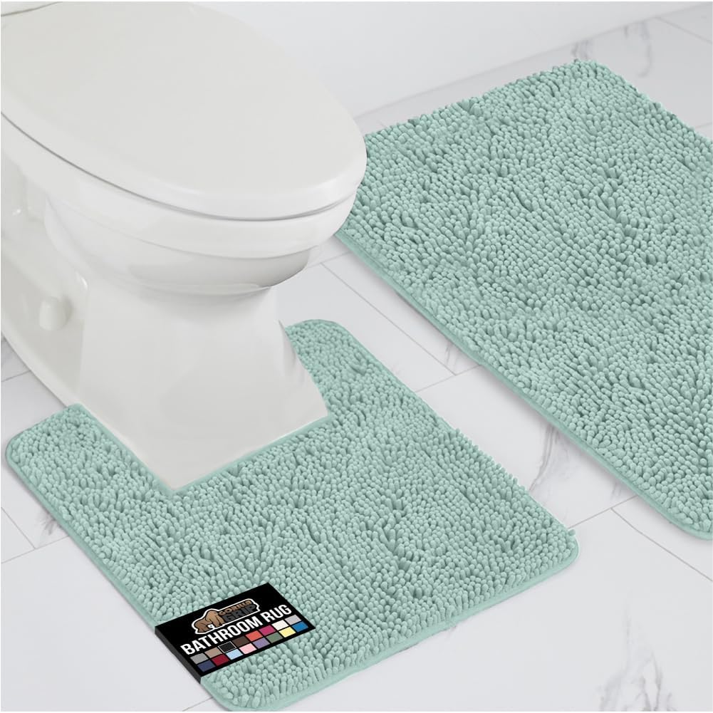 GORILLA GRIP Bathroom Rug Sets, Soft Chenille 2 Piece Area Rugs Set, Toilet Base Mat and 30x20 Carpet, Absorbent Microfiber Washable Mats Dry Quickly, Home Décor and Bath Room Accessories, Seablue