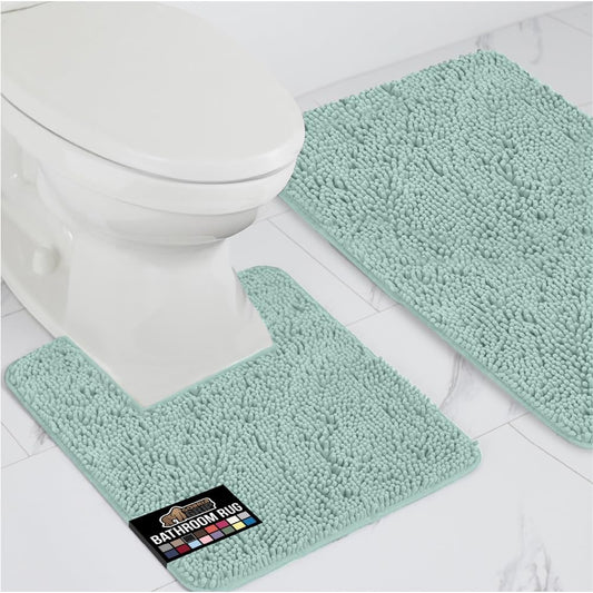 GORILLA GRIP Bathroom Rug Sets, Soft Chenille 2 Piece Area Rugs Set, Toilet Base Mat and 30x20 Carpet, Absorbent Microfiber Washable Mats Dry Quickly, Home Décor and Bath Room Accessories, Seablue