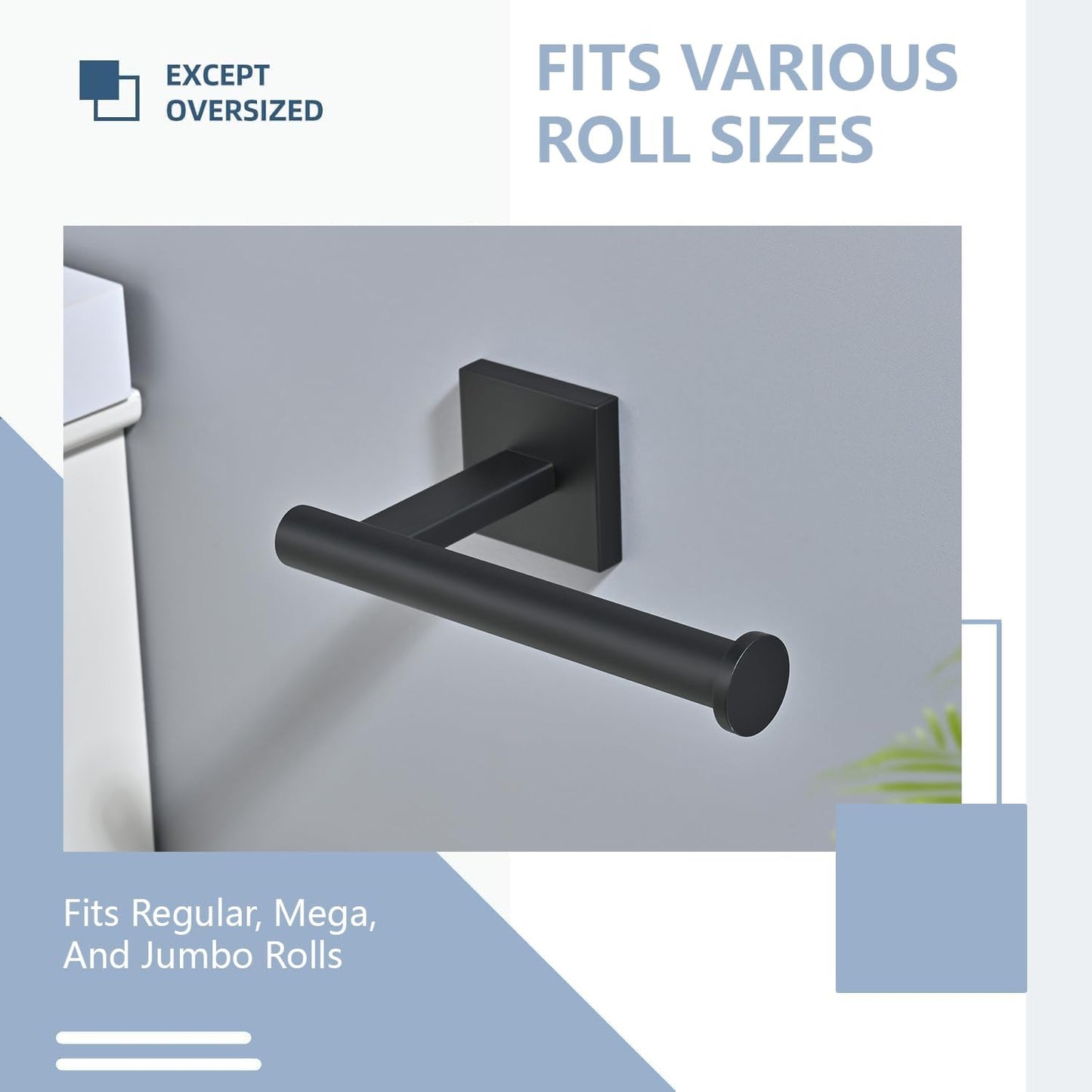 Matte Bathroom Hardware Set, Toilet Paper Holder with 2 Square Towel Hooks, 3PCS SUS 304 Stainless Steel Set, Wall Mounted, Rust Resistant, Modern Fingerprint-Free Finish (Black)