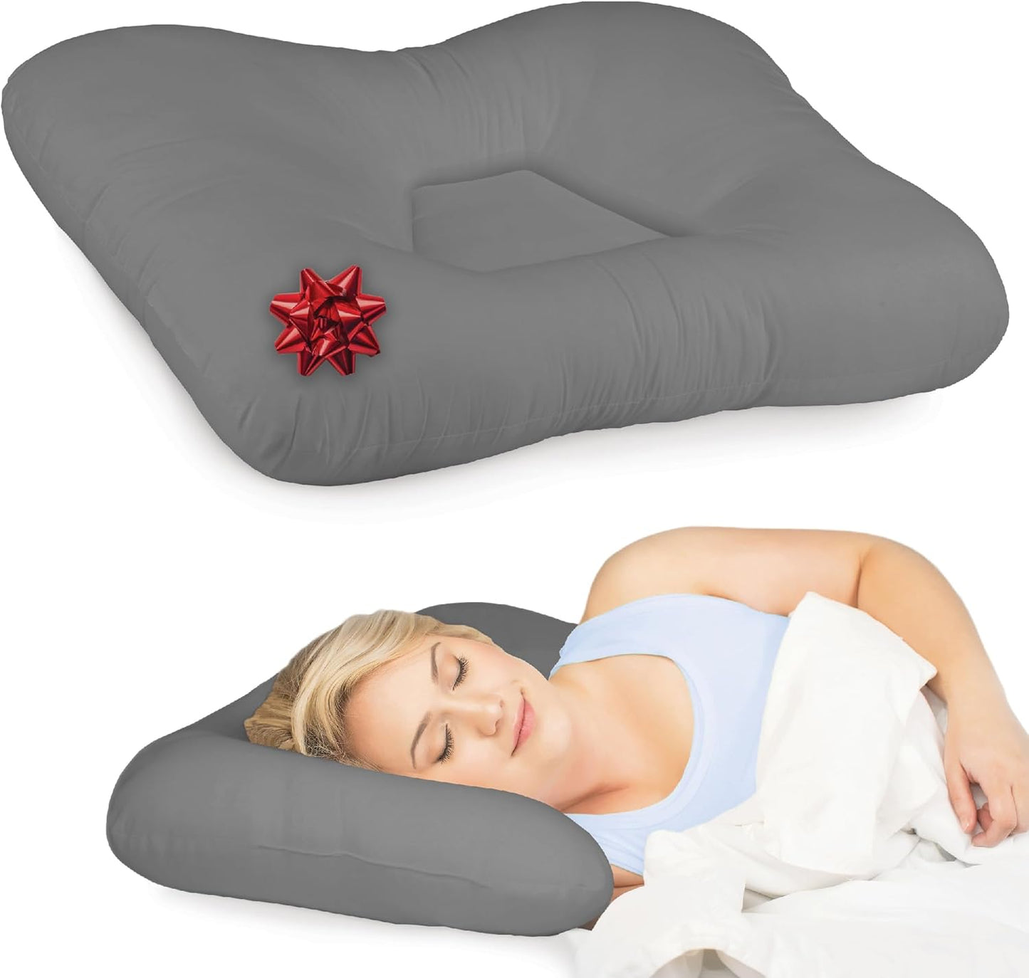 Core Products Tri-Core Cervical Support Pillow – Firm Orthopedic Neck Pillow for Pain Relief, Great Gift for Back and Side Sleepers – Ergonomic Contour Pillow – Assembled in USA, Full Size, Gray