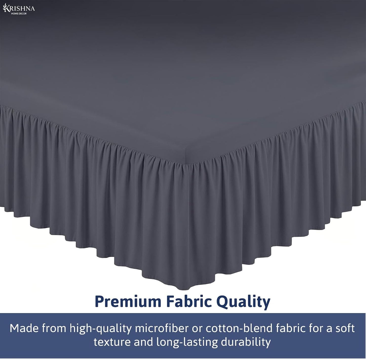 KRISHNA Ruffled Bed Skirt with Split Corners Full, 100% Microfiber Hotel Quality, 24 Inch Drop Dust Ruffle Gathered Bedskirt with Platform, 54" x 75", Dark Grey