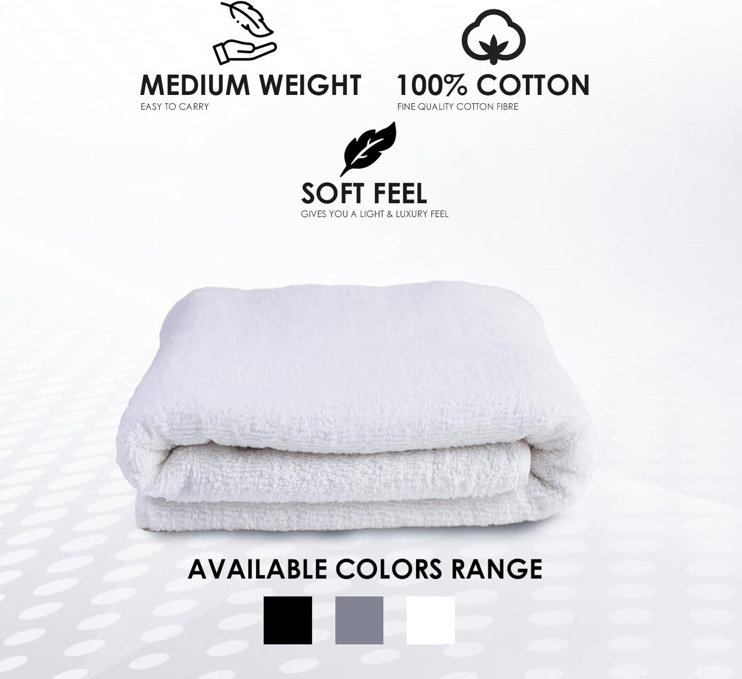 TOALLA_ Bath Towels_30x60_Pk 6_White Bath Towels (6-Pack, 30W X 60 L Inches) White Color- Cotton Towel for Gym, Bath, Spa, Shaving, Shampoo, for Daily use, Large