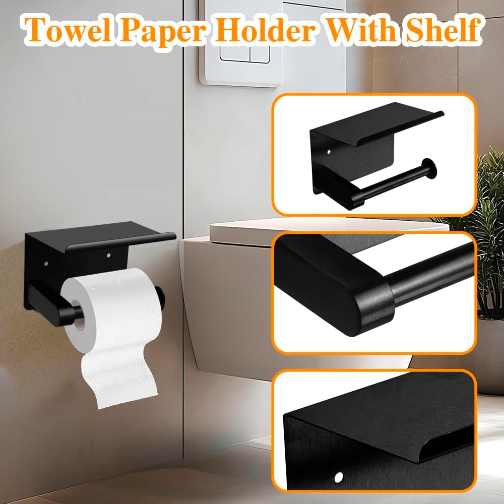 Matte Black 16-Piece Bathroom Hardware Set Stainless Steel, 24in and 16in Towel Bars Set Wall Mounted Bathroom Accessories