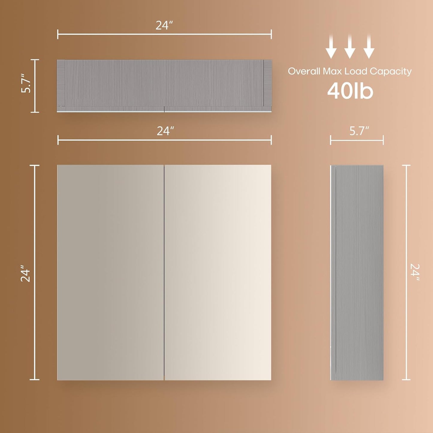 24x24 inch Bathroom Wall Cabinet, Saver Storage Cabinet, Medicine Cabinet with 2 Door and Adjustable Shelves, Grey（Assembly Required）
