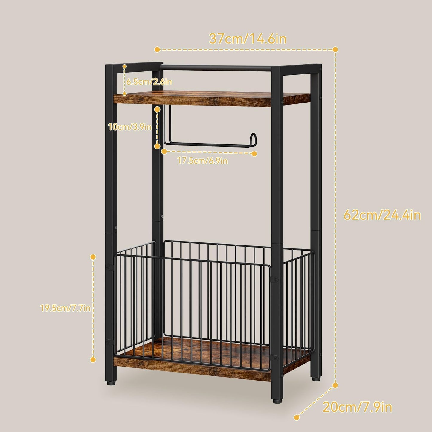 IBUYKE Freestanding Toilet Paper Holder Stand with Storage Shelf,Bathroom Toilet Tissue Roll Dispenser with Extra Space for Rolls, Magazines, Wet Wipes Brown TLJ020H