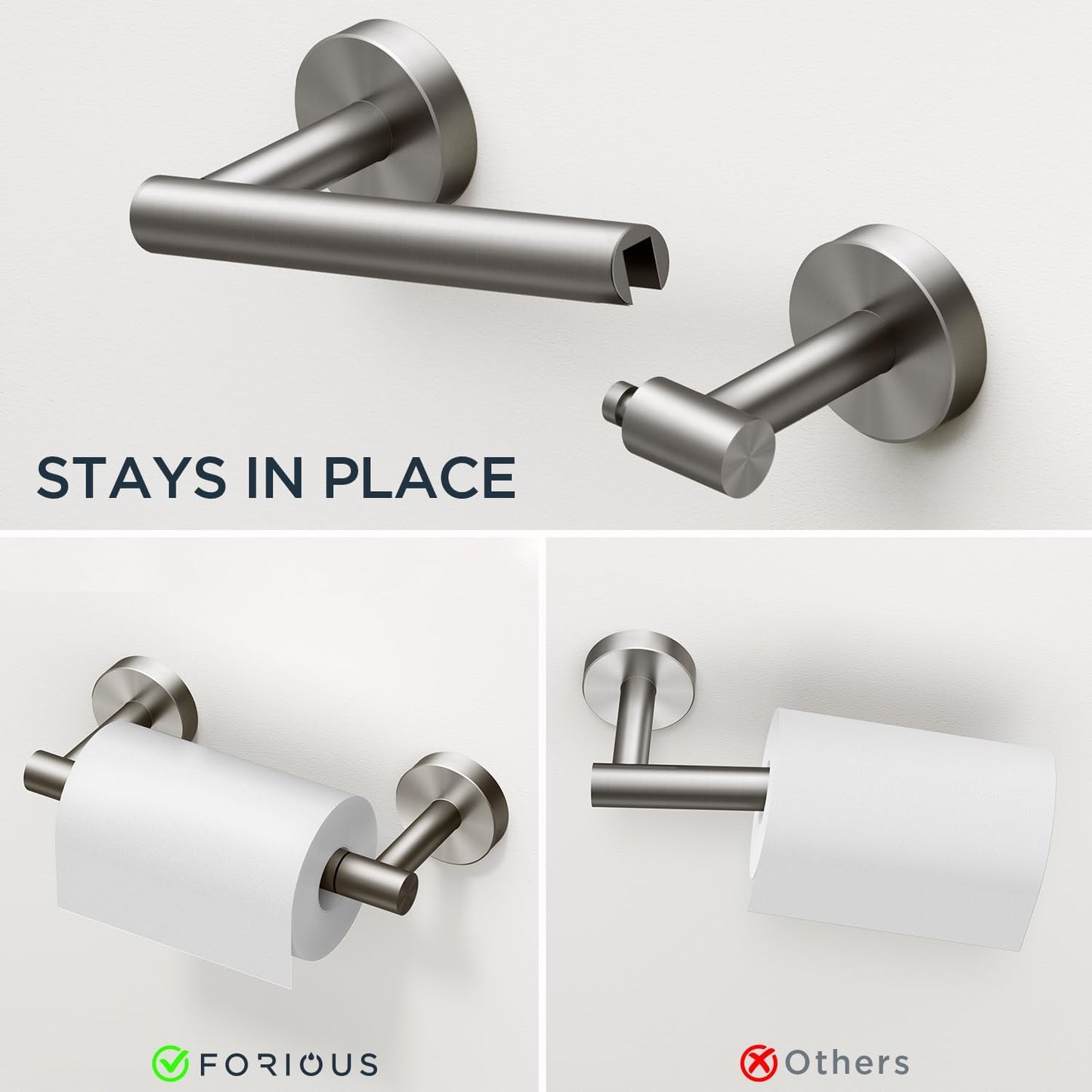 FORIOUS Bathroom Hardware Accessories Set, SUS304 Stainless Steel 24 Inch Towel Bar Set, Modern Towel Racks Holder for Bathroom Wall Mounted, 4 Pieces, Brushed Nickel
