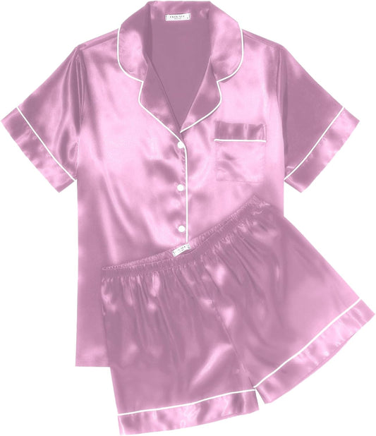 Ekouaer Pajamas for Women Set Silk Satin Pjs Shorts Sleepwear 2 Piece Loungewear S-XXL