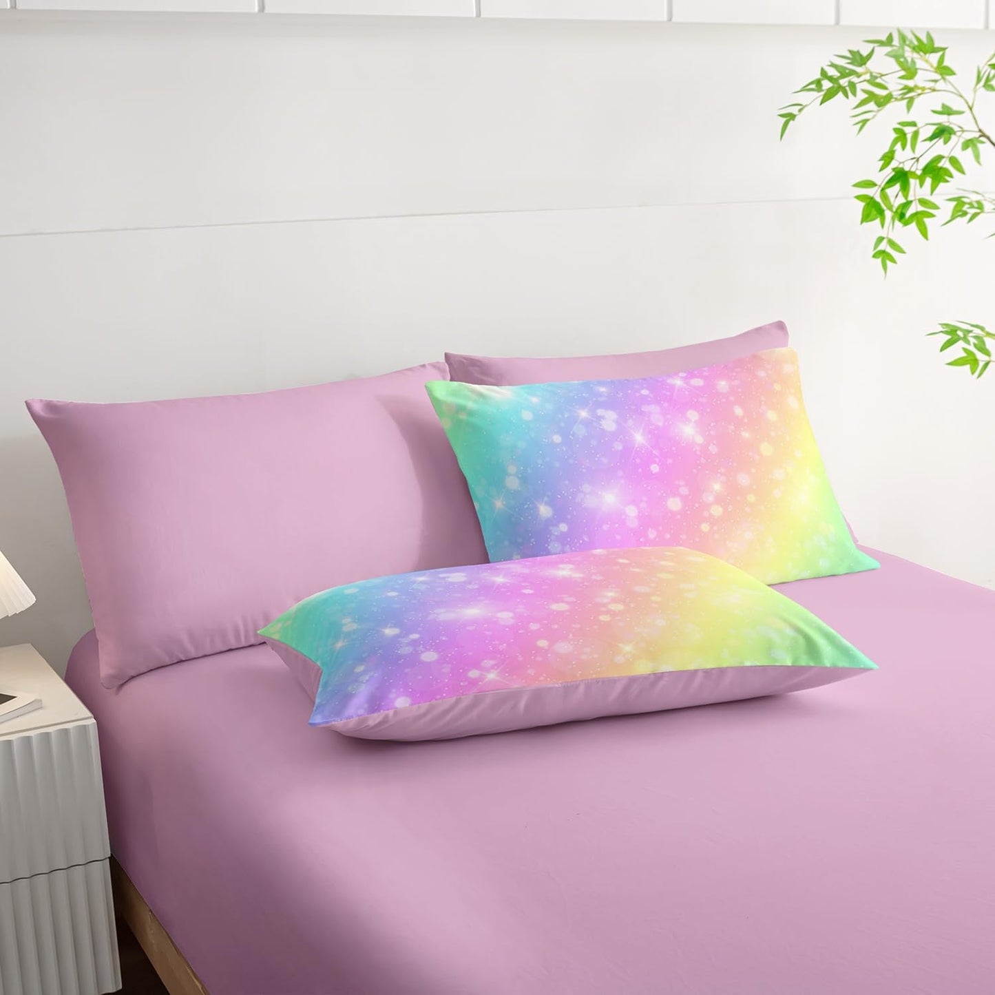 7 Piece Rainbow Comforter Set - Bed in a Bag, Pastel Galaxy Bedding Queen, Soft Microfiber, Kids/Teens/Girls, All Season