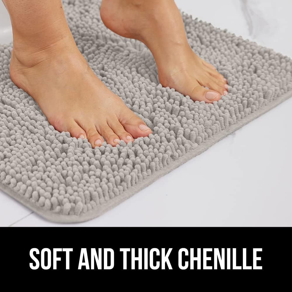 GORILLA GRIP Bath Rug Mat 48x17, Soft Absorbent Chenille, Quick Dry Microfiber Mats, Rubber Backing Washable Shower Floor Rugs, Bathmat Runner, US Designed Bathroom Home Decor Accessories Light Gray
