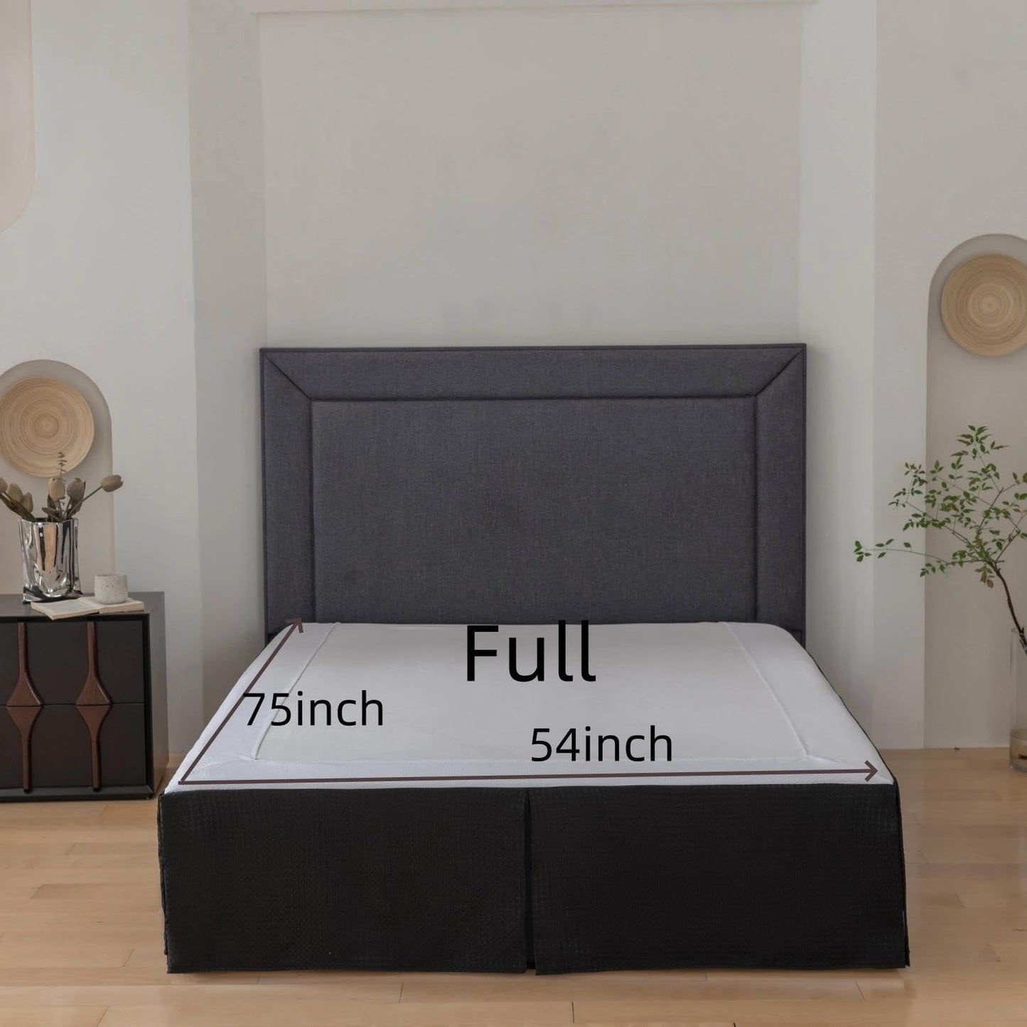 Full Bed Skirt, Wrap Around Bed Skirt with Pleated Corner, 18 Inch Drop Pleated Waffle Weave Bedskirts, Anti-Slip, Microfiber, Black, 18'' Full