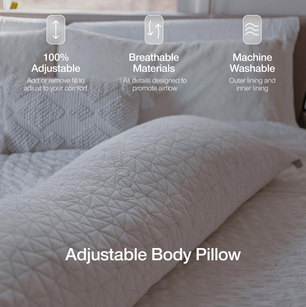 Coop Home Goods Original Adjustable Body Pillow (20x54) and Ultra-Tech Waterproof Pillow Protector Bundle for Pregnancy, Full Body Support for Side Sleepers with Memory Foam & Washable Cover