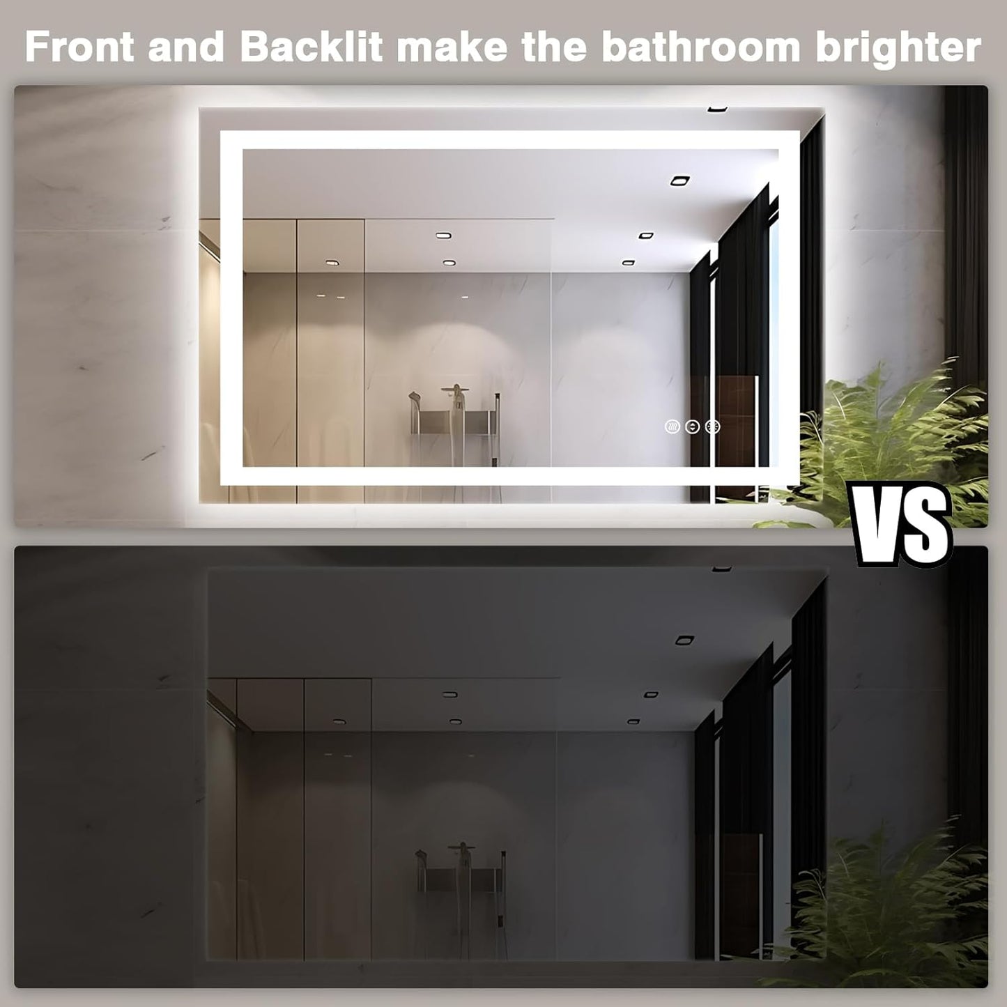 48"x32" LED Bathroom Mirrors for Wall, Front and Backlit Mirror, Anti-Fog Vanity Mirror with Lights, Stepless Dimmable Lighted Mirror, 3 Colors Smart Mirror (Horizontal/Vertical)