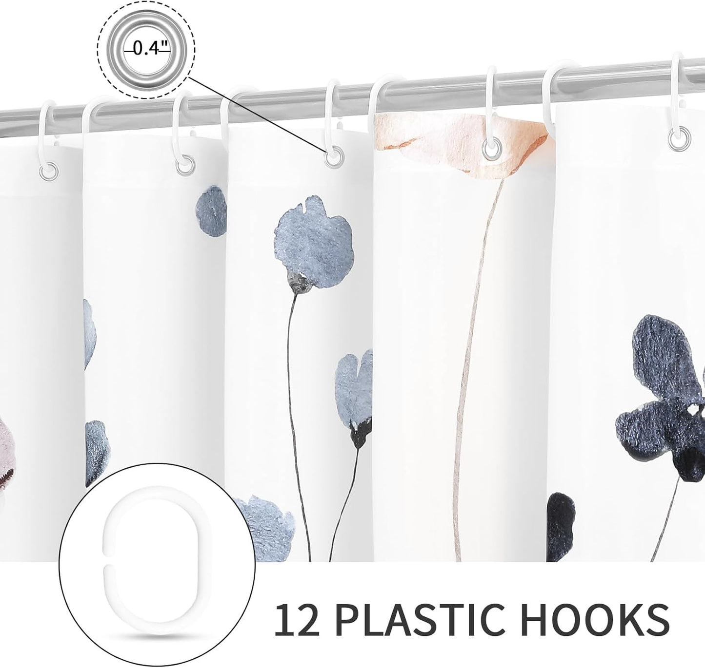 Gibelle Small Stall Shower Curtain 36 x 72, Narrow Half Watercolor Floral Fabric Shower Curtain, Blue Beige Flower Decorative Bathroom Shower Curtain Set with Hooks
