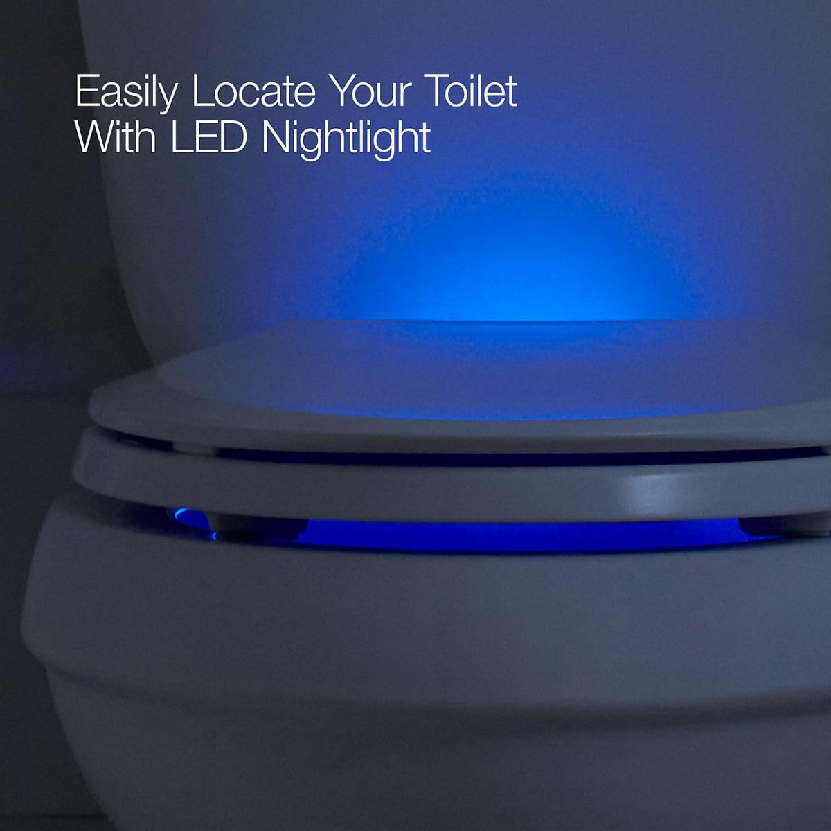 KOHLER 24764-RL-0 Rutledge Nightlight ReadyLatch Slow Close Toilet Seat, Elongated, Quiet-Close Lid and Seat, Grip-Tight Bumpers, White