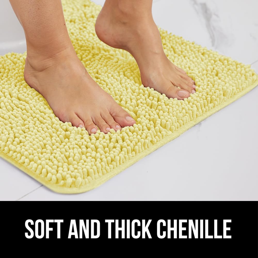 GORILLA GRIP Bath Rug Mat, Thick Soft Absorbent Chenille, Rubber Backing Quick Dry Microfiber Mats, Machine Washable Rugs for Shower Floor, Bathroom Runner Bathmat Accessories Décor, Contour, Yellow