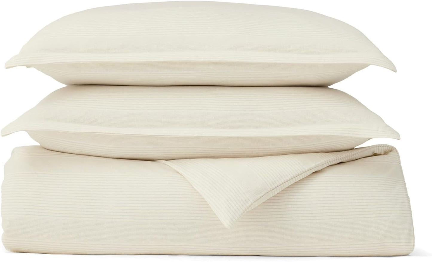 BOLL & BRANCH Flannel Fine Line Stripe Duvet Set - King/Cal King, Cream/Oak - Luxury 100% Organic Cotton - 1 Duvet Cover, 2 Shams - Velvety Soft, Warm & Breathable Weave
