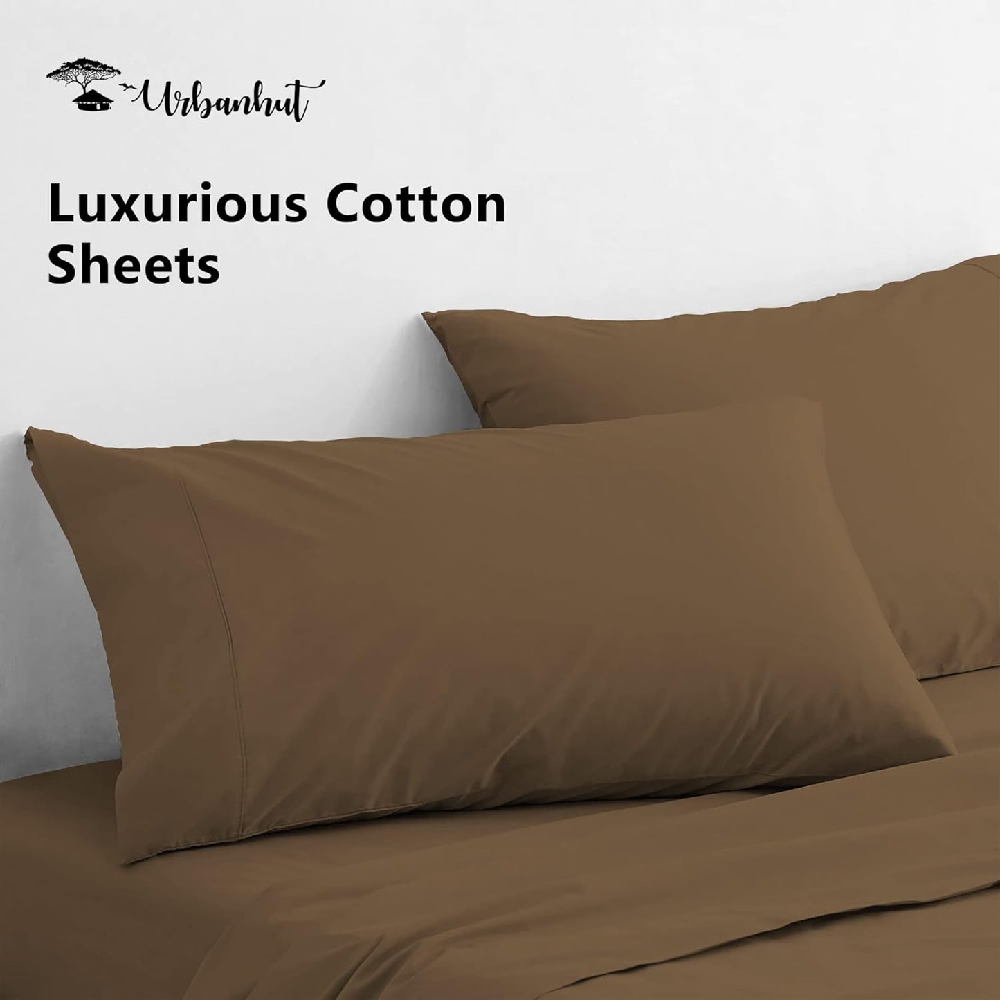 URBANHUT 1000 Thread Count Twin Size Egyptian Cotton Sheets, Long Staple Soft & Breathable, 3 Pc Bed Sheet Sets, Luxury Hotel Sateen Sheets Fits 16" Deep Pocket - Taupe