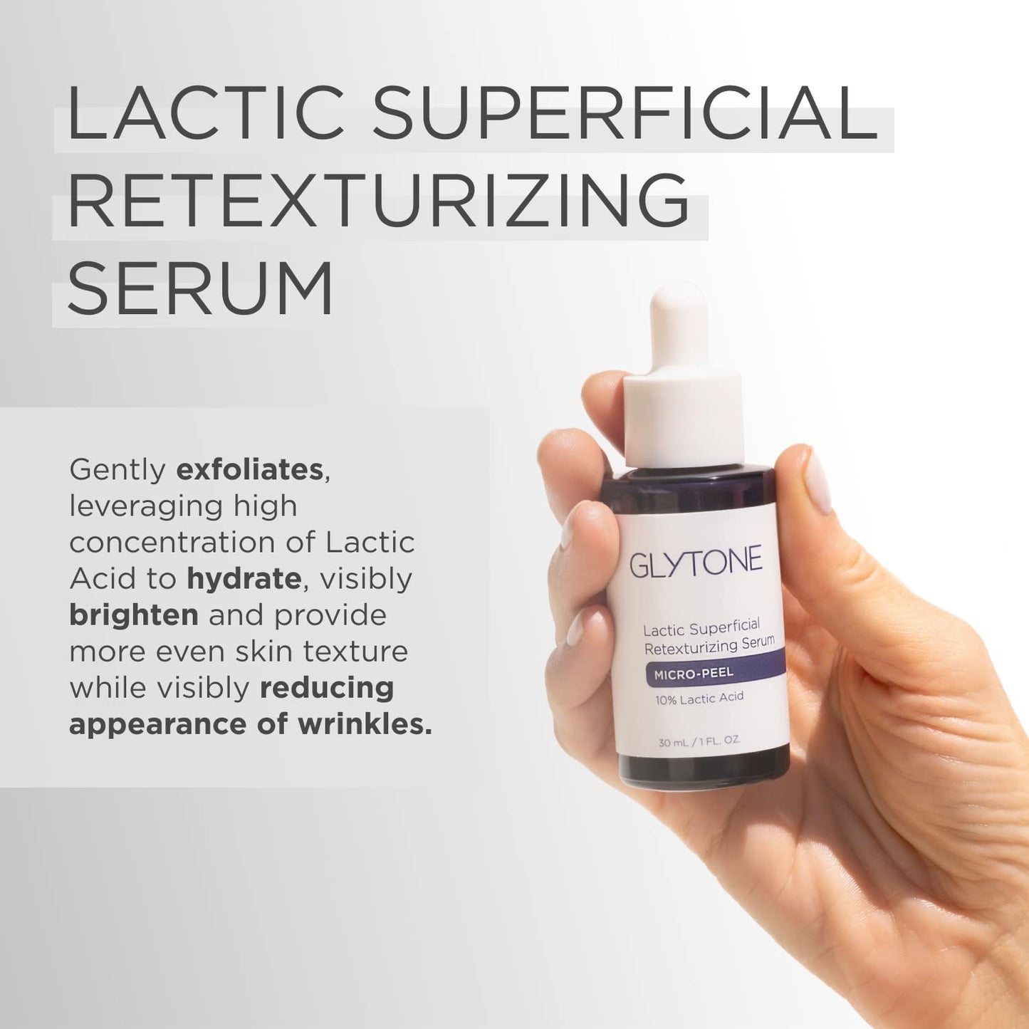 Glytone Micro-Peel Lactic Superficial Retexturizing Serum | Anti-Aging AHA Exfoliating Serum for Face with 10% Lactic Acid | Hydrates, Brightens & Reduces Wrinkles | Paraben-Free - 1 Fl oz