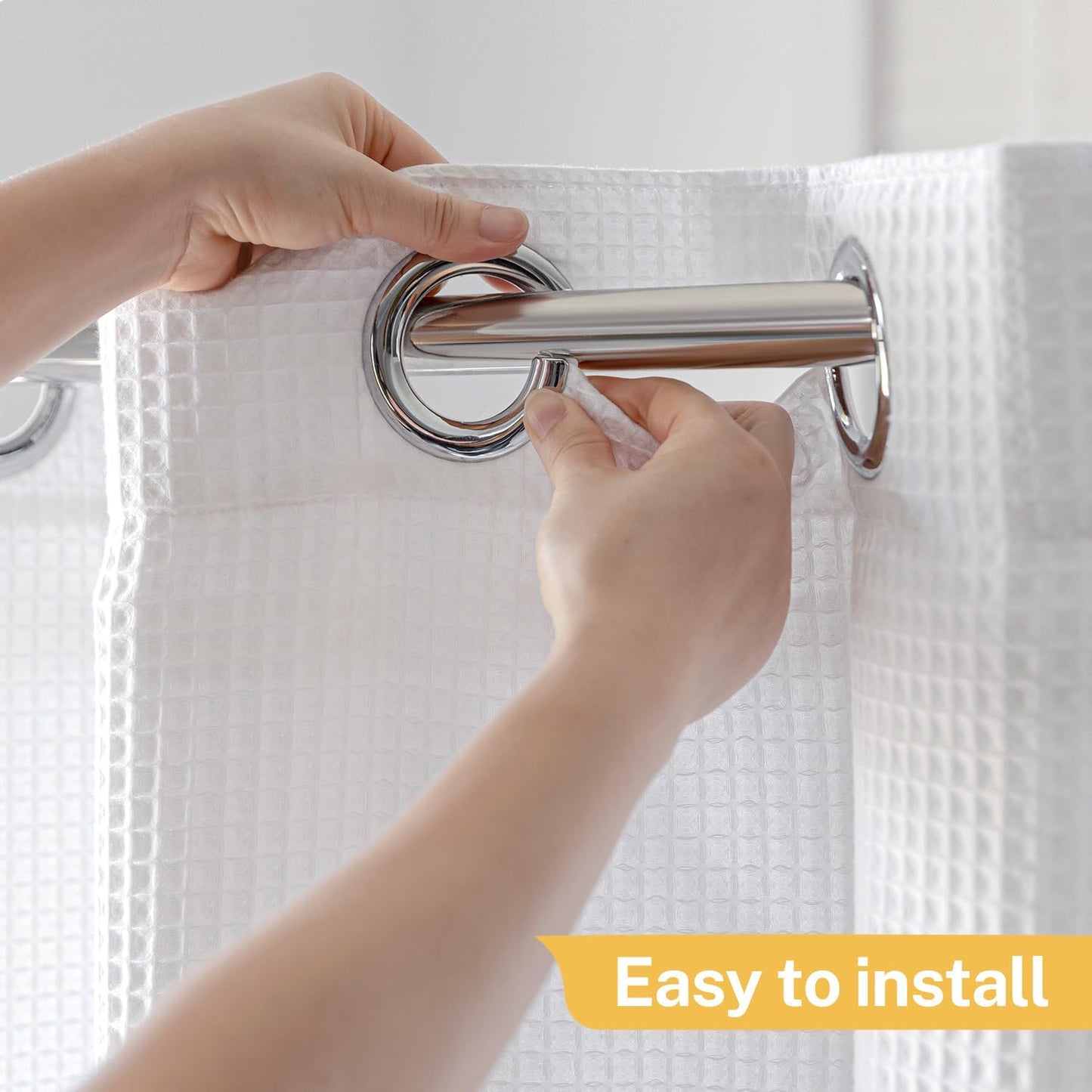 River Dream 86" Extra Long No Hooks Shower Curtain with Snap in Liner, Waffle Weave Cotton Blend,Hotel Quality,White,71Wx86L