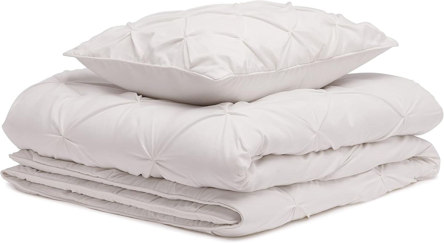 Amazon Basics 2 Piece Lightweight Pinch Pleat All-Season Down-Alternative Comforter Bedding Set, Twin/Twin XL, Cream, Solid
